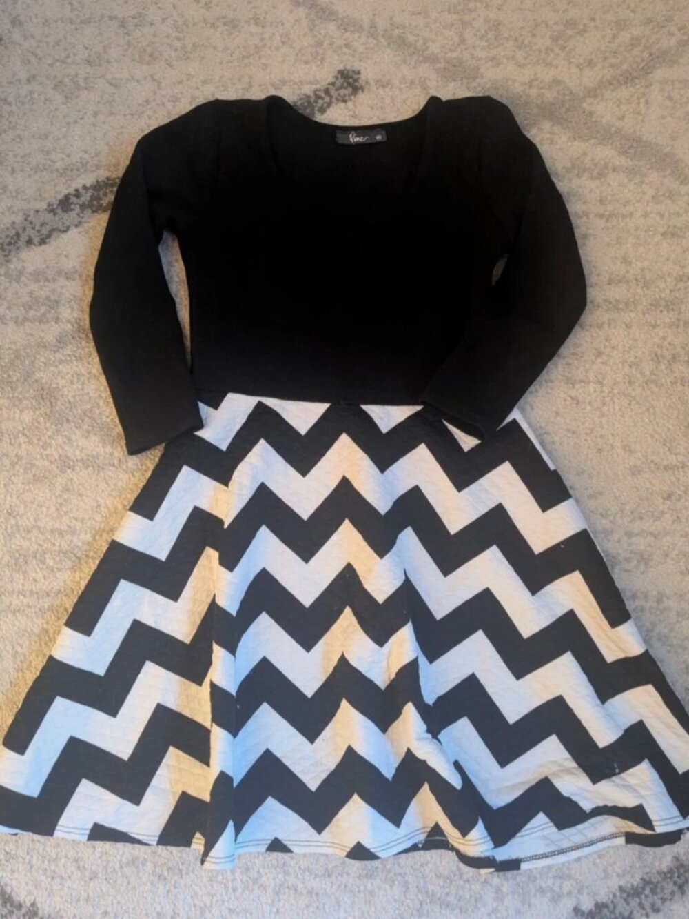 Black & White A-Line Zig Zag Striped Mini Dress